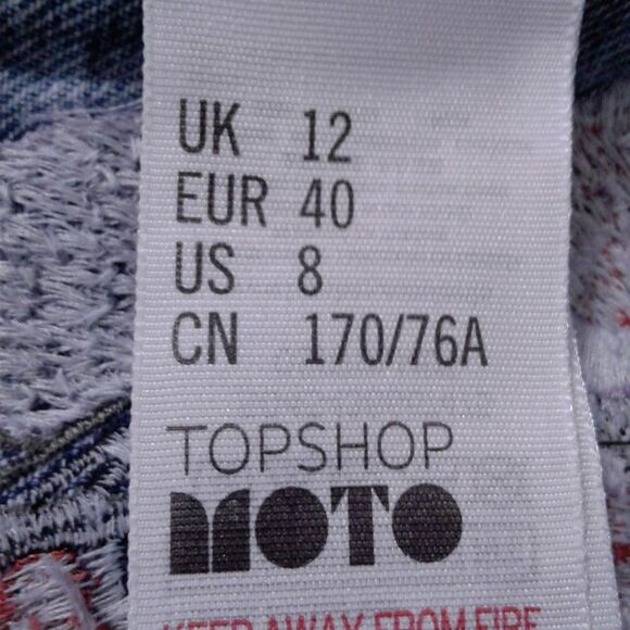 Topshop Moto Floral Embroidered Denim Mini Jean Skirt Raw Hem Size 8 - Picture 6 of 8